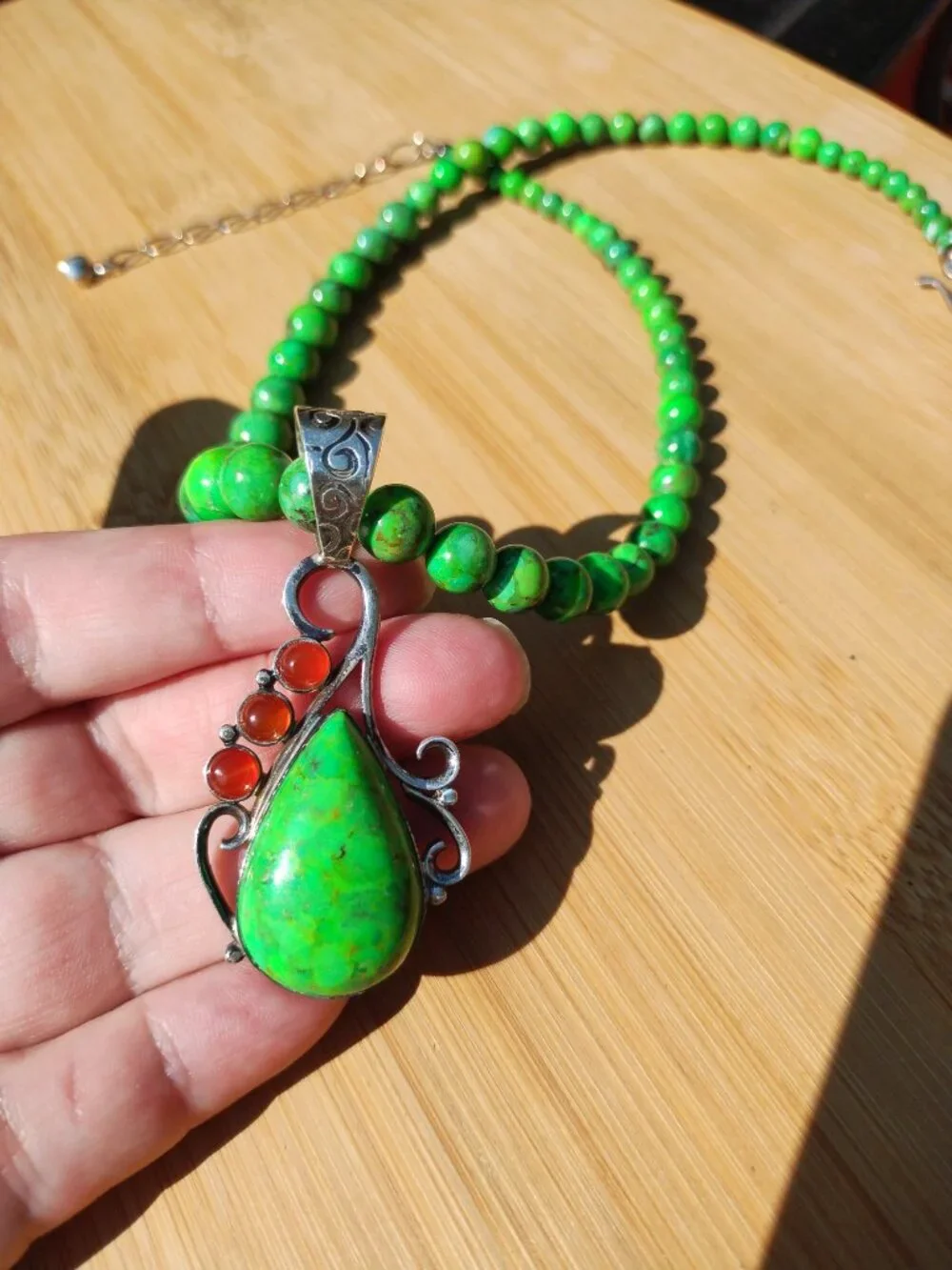 Jay King DTR lemon lime Turquoise pendant necklace 925 Sterling Silver